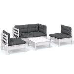5-Piece Garden Lounge Set with Cushions Pine Wood Outdoor Patio Furniture