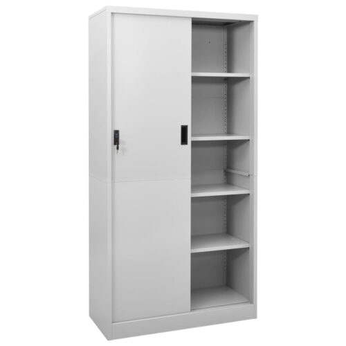 Office Cabinet with Sliding Door Light Grey 90x40x180cm Steel - Image 2