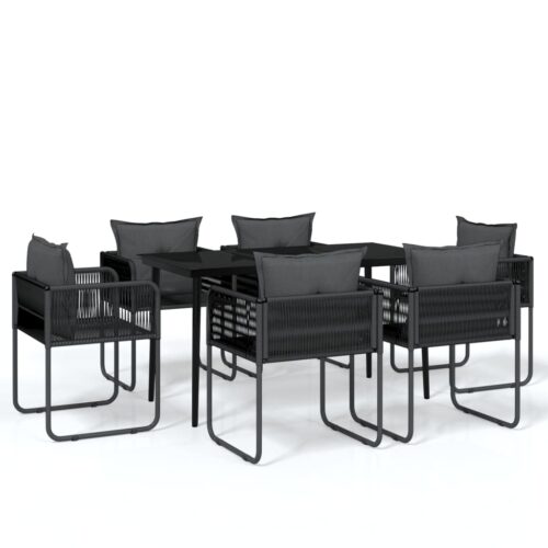 7-Piece Garden Dining Set Black Outdoor Patio Lounge Furniture