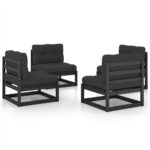 4-Piece Garden Lounge Set with Cushions Pine Wood Outdoor Patio Furniture
