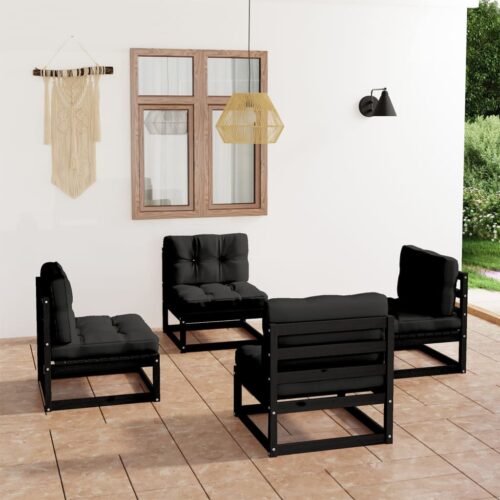 4-Piece Garden Lounge Set with Cushions Pine Wood Outdoor Patio Furniture - Image 11