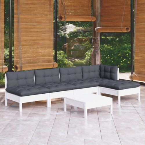 6-Piece Garden Lounge Set with Cushions White Pine Wood Outdoor Patio Furniture - Image 9