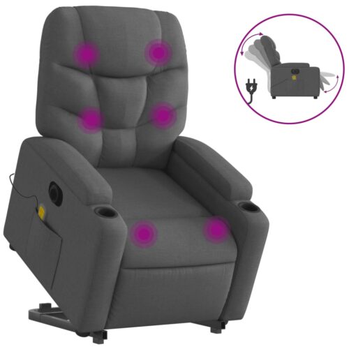 Electric Stand up Massage Recliner Chair Dark Grey Fabric - Image 2