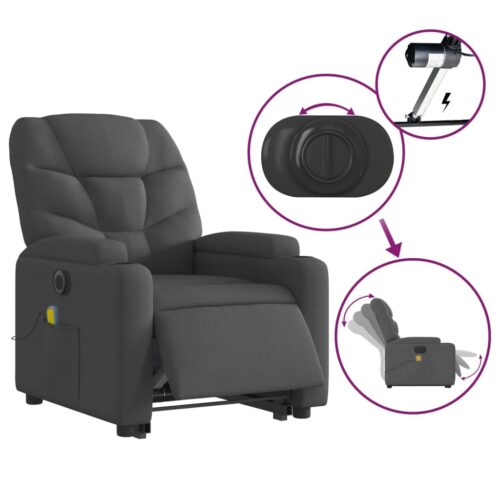 Electric Stand up Massage Recliner Chair Dark Grey Fabric - Image 5