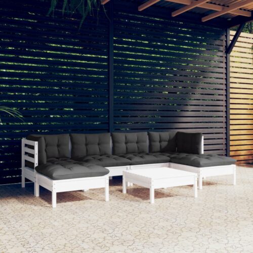 7-Piece Garden Lounge Set with Cushions White Pine Wood Outdoor Patio Furniture - Image 9