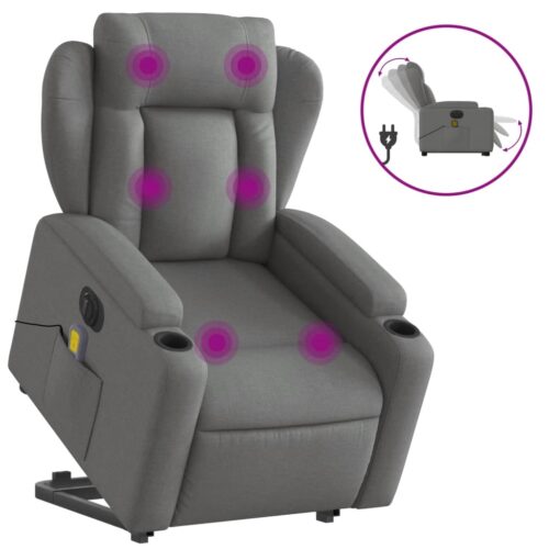 Electric Stand up Massage Recliner Chair Dark Grey Fabric - Image 2