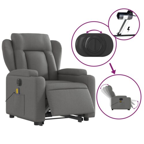 Electric Stand up Massage Recliner Chair Dark Grey Fabric - Image 5