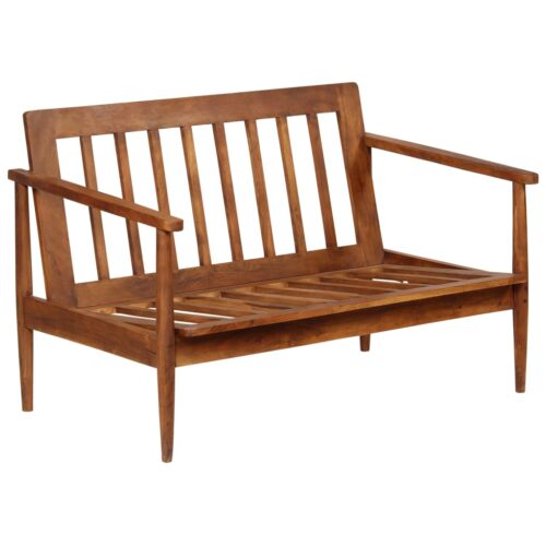 2-Seater Sofa Real Leather with Acacia Wood Brown - Image 3