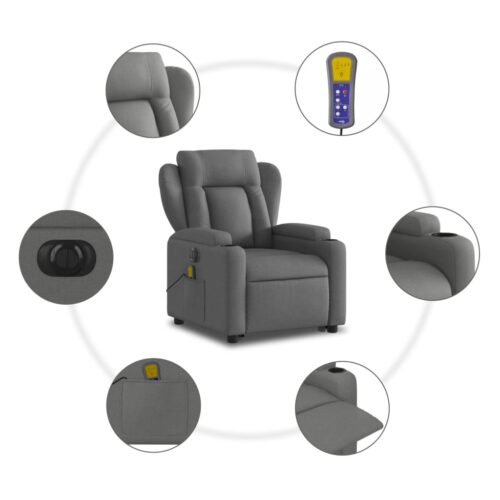 Electric Stand up Massage Recliner Chair Dark Grey Fabric - Image 7