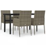 5-Piece Garden Dining Set with Cushions Black Grey Poly Rattan Wicker Outdoor Patio Furniture