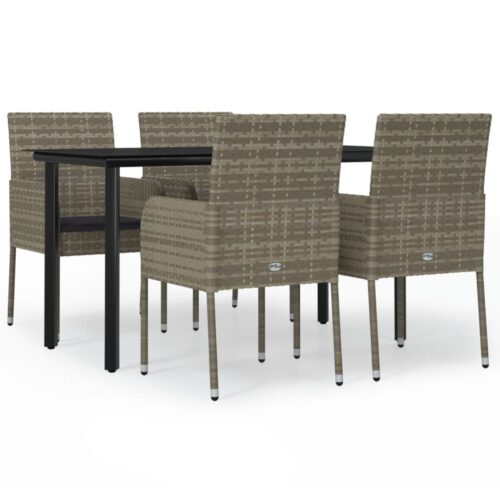 5-Piece Garden Dining Set with Cushions Black Grey Poly Rattan Wicker Outdoor Patio Furniture