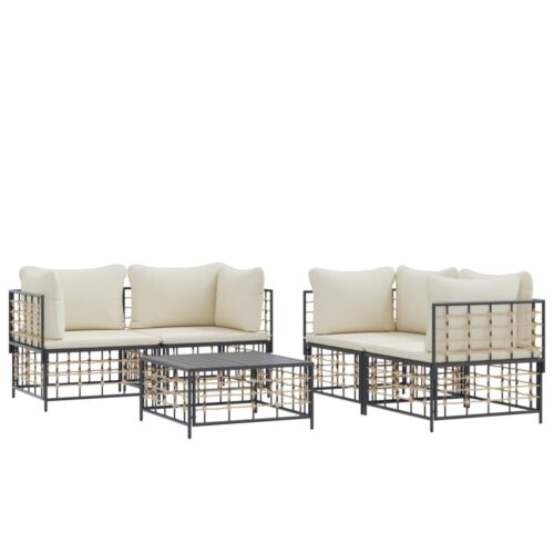 5-Piece Garden Lounge Set with Cushions Anthracite Poly Rattan - Image 2