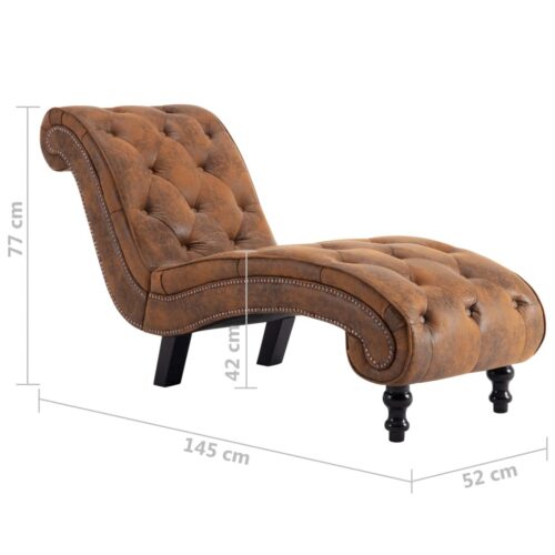 Chaise Lounge Brown Faux Suede Leather - Image 8