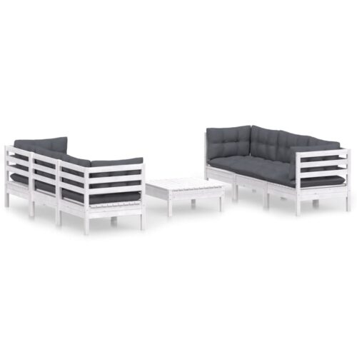 7-Piece Garden Lounge Set with Anthracite Cushions Pine Wood Outdoor Patio Furniture