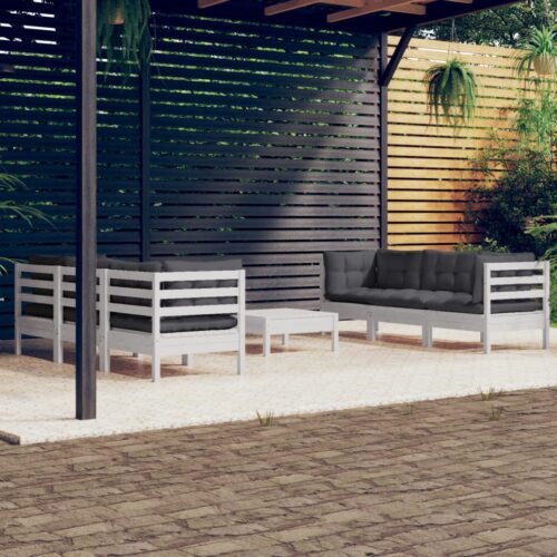 7-Piece Garden Lounge Set with Anthracite Cushions Pine Wood Outdoor Patio Furniture - Image 10