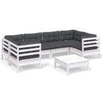 7-Piece Garden Lounge Set with Cushions White Pine Wood Outdoor Patio Furniture