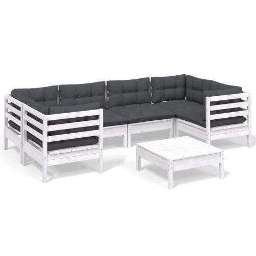 7-Piece Garden Lounge Set with Cushions White Pine Wood Outdoor Patio Furniture