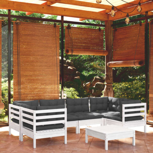 7-Piece Garden Lounge Set with Cushions White Pine Wood Outdoor Patio Furniture - Image 9