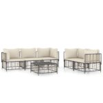 6-Piece Garden Lounge Set with Cushions Anthracite Poly Rattan
