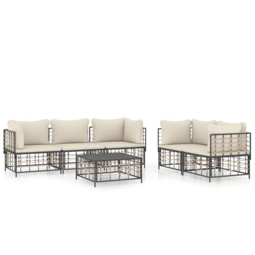 6-Piece Garden Lounge Set with Cushions Anthracite Poly Rattan