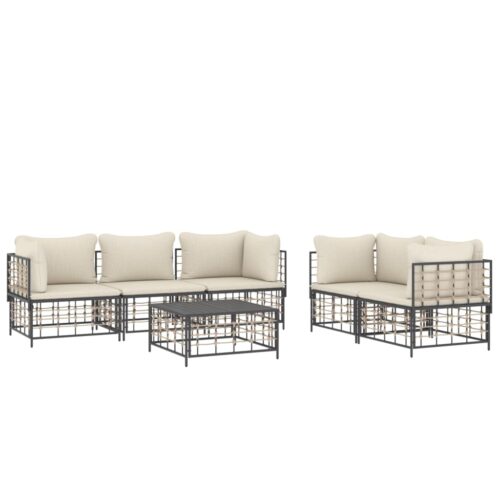 6-Piece Garden Lounge Set with Cushions Anthracite Poly Rattan - Image 3
