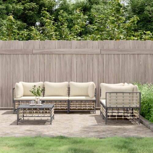 6-Piece Garden Lounge Set with Cushions Anthracite Poly Rattan - Image 10