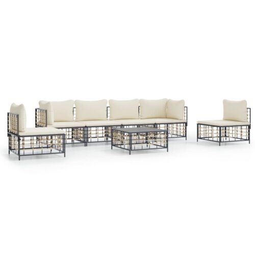 7-Piece Garden Lounge Set with Cushions Anthracite Poly Rattan