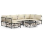 7-Piece Garden Lounge Set with Cushions Anthracite Poly Rattan