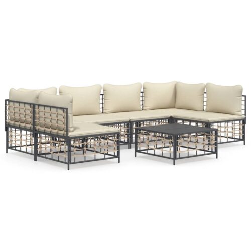 7-Piece Garden Lounge Set with Cushions Anthracite Poly Rattan