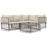 5-Piece Garden Lounge Set with Cushions Anthracite Poly Rattan