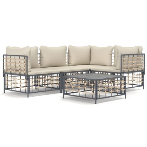 5-Piece Garden Lounge Set with Cushions Anthracite Poly Rattan