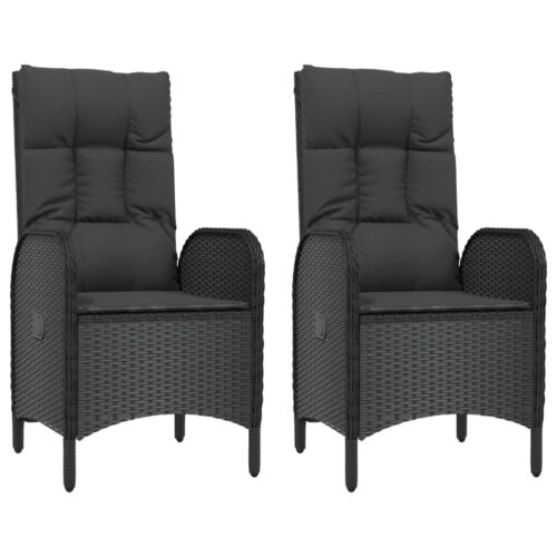 5-Piece Garden Dining Set with Cushions Black Poly Rattan Wicker Outdoor Patio Furniture - Image 4