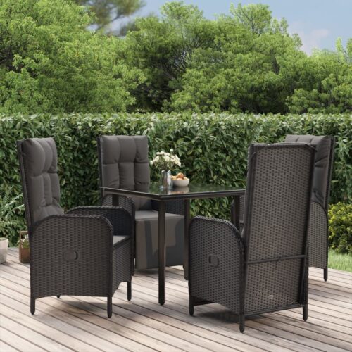 5-Piece Garden Dining Set with Cushions Black Poly Rattan Wicker Outdoor Patio Furniture - Image 12