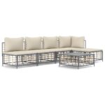 6-Piece Garden Lounge Set with Cushions Anthracite Poly Rattan