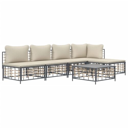 6-Piece Garden Lounge Set with Cushions Anthracite Poly Rattan - Image 3
