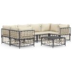 7-Piece Garden Lounge Set with Cushions Anthracite Poly Rattan
