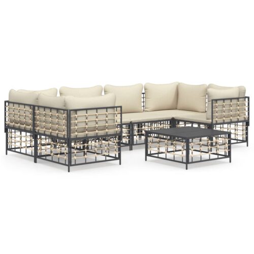 7-Piece Garden Lounge Set with Cushions Anthracite Poly Rattan