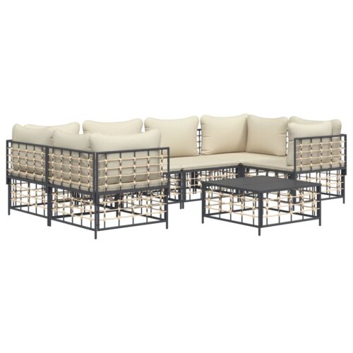 7-Piece Garden Lounge Set with Cushions Anthracite Poly Rattan - Image 3