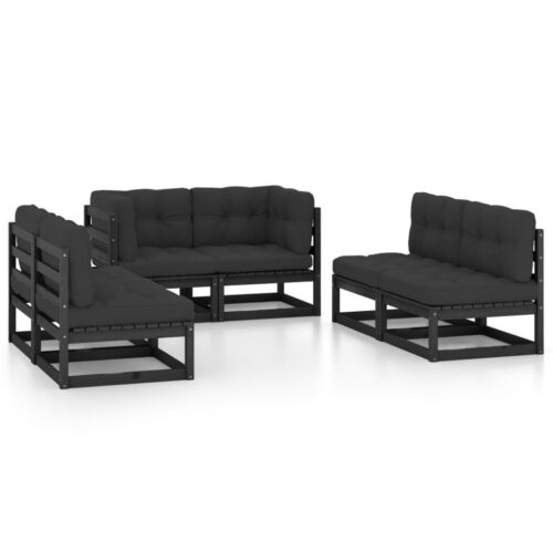 6-Piece Garden Lounge Set with Cushions Pine Wood Outdoor Patio Furniture