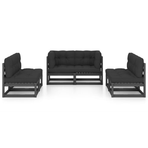 6-Piece Garden Lounge Set with Cushions Pine Wood Outdoor Patio Furniture - Image 3
