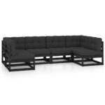 6-Piece Garden Lounge Set with Cushions Black Pine Wood Outdoor Patio Furniture