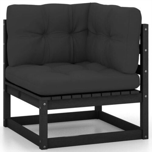 6-Piece Garden Lounge Set with Cushions Black Pine Wood Outdoor Patio Furniture - Image 4