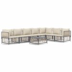 8-Piece Garden Lounge Set with Cushions Anthracite Poly Rattan