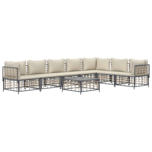 8-Piece Garden Lounge Set with Cushions Anthracite Poly Rattan - Image 3