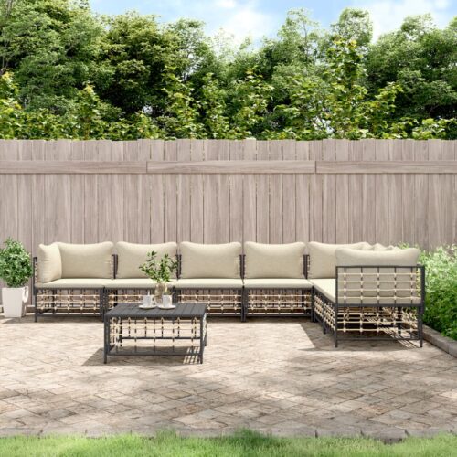 8-Piece Garden Lounge Set with Cushions Anthracite Poly Rattan - Image 10