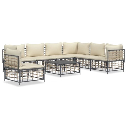 8-Piece Garden Lounge Set with Cushions Anthracite Poly Rattan