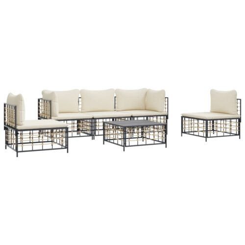 6-Piece Garden Lounge Set with Cushions Anthracite Poly Rattan - Image 3