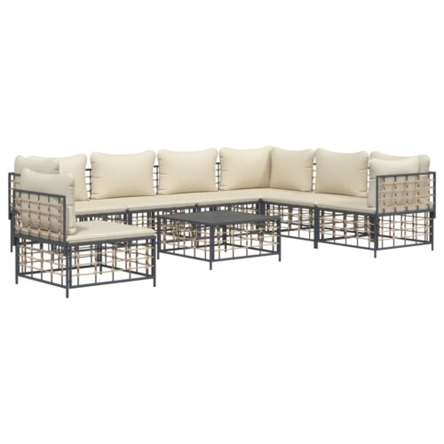 8-Piece Garden Lounge Set with Cushions Anthracite Poly Rattan - Image 3