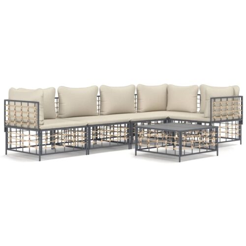 6-Piece Garden Lounge Set with Cushions Anthracite Poly Rattan