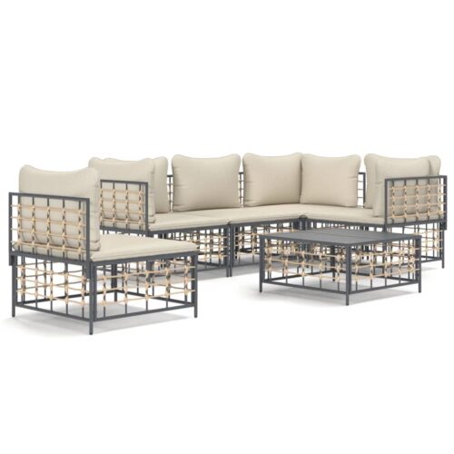 6-Piece Garden Lounge Set with Cushions Anthracite Poly Rattan